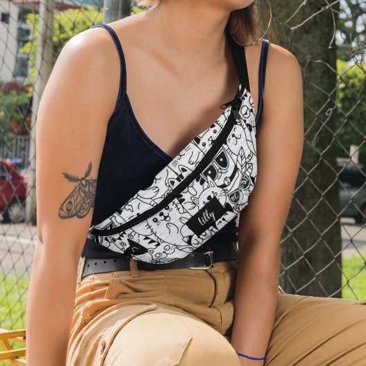 Monogramme de dessin de chat noir mignon