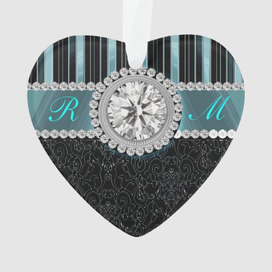 Monogramme de diamant de Teal, argenté et noir (dos)