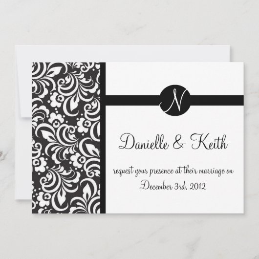 Monogramme de faire-part de mariage noir blanc (Devant)