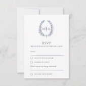 Monogramme de feuille bleu marine RSVP mariage (Dos)