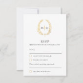 Monogramme de feuille d'or noir RSVP mariage (Dos)