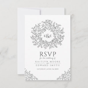 Monogramme de feuille gris foncé RSVP mariage