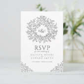 Monogramme de feuille gris foncé RSVP mariage (Debout devant)