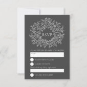 Monogramme de feuille gris foncé RSVP mariage (Dos)