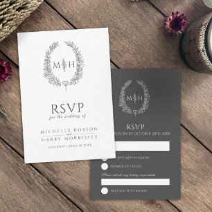 Monogramme de feuille gris foncé RSVP mariage