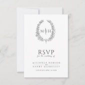 Monogramme de feuille gris foncé RSVP mariage (Devant)