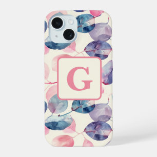 Monogramme de feuilles aquarelles Eucalyptus rose