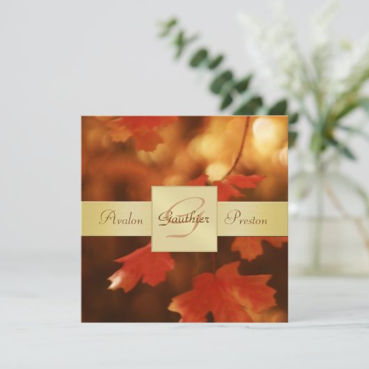 Monogramme de feuilles d'automne Invitation au rub (Debout devant)