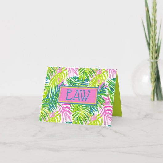 Monogramme de feuilles de palmier rose et vert Pré (Devant)