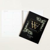 Monogramme de feuilles de verdure noires et dorées (Devant avec enveloppe)