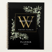 Monogramme de feuilles de verdure noires et dorées (Devant)