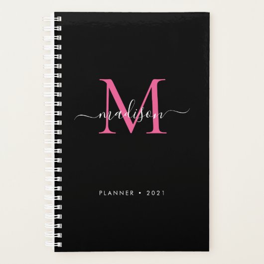 Monogramme de fille rose magenta noire Nom du scri (Devant)