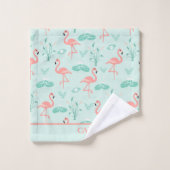 Monogramme de flamant rose tropical vert (Gant de toilette)