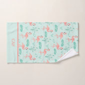Monogramme de flamant rose tropical vert (Serviette à main)