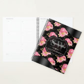 Monogramme de fleurs chic shabby rose et noir (Devant avec enveloppe)