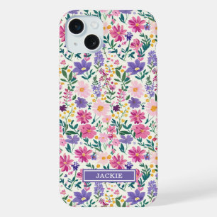 Monogramme de fleurs ditsy rose et violet