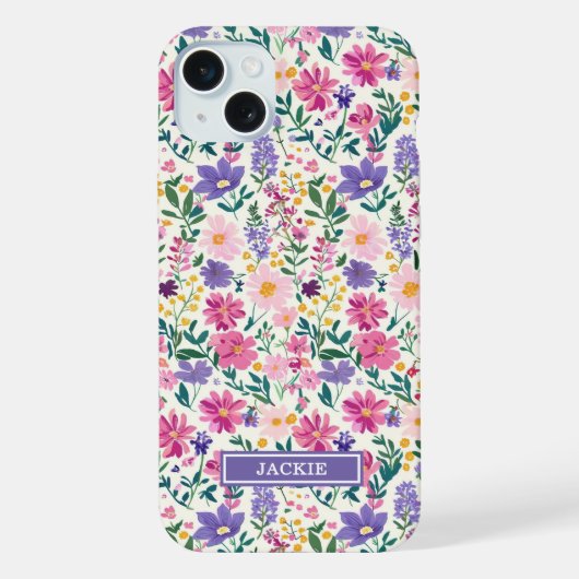 Monogramme de fleurs ditsy rose et violet (Verso)