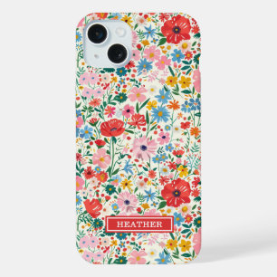 Monogramme de fleurs Ditsy rouges et roses
