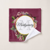 Monogramme de fleurs roses et bordeaux (Gant de toilette)