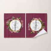 Monogramme de fleurs roses et bordeaux (Serviette à main)