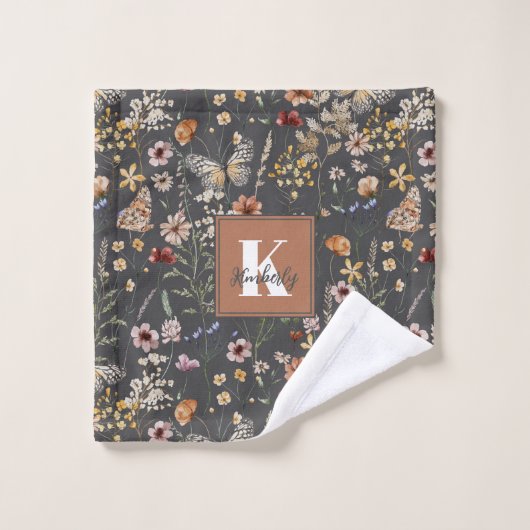 Monogramme de fleurs sauvages à l'aquarelle (Gant de toilette)