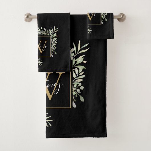 Monogramme de florale de verdure d'or noir personn (En situation)