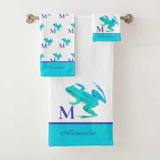 Monogramme de grenouille Turquoise moderne Nom ini (En situation)