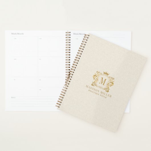 Monogramme de la couronne royale dorée en lin beig (Devant avec enveloppe)