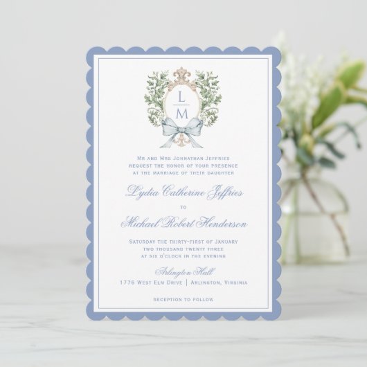 Monogramme de la crête de feuille | Faire-part de  (Debout devant)