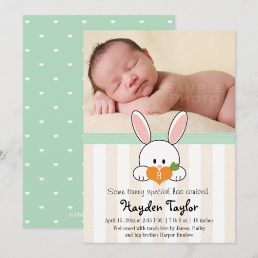 MONOGRAMME DE LA MINTE FAIRE-PART DE NAISSANCE BUN (Devant / Derrière)