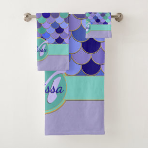 Monogramme de la sirène + Nom   Aqua Turquoise ble