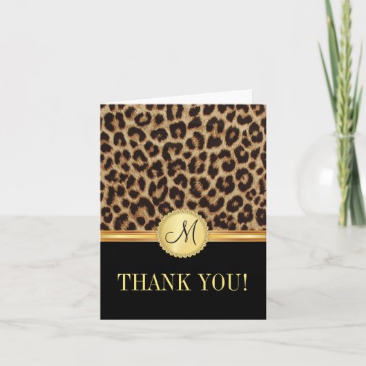 Monogramme de Leopard Bling Merci Cartes (Devant)