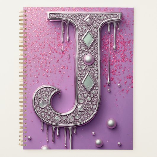 Monogramme de lettre J en diamant de luxe avec cou (Devant)