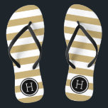 Monogramme de l'or et du noir de la preppy<br><div class="desc">Sandales à tongs imprimées sur mesure avec un motif à rayures nautiques préppy et votre monogramme ou autre texte personnalisé dans un cadre circulaire. Cliquez sur Customiser pour modifier les polices de texte et les couleurs ou ajouter vos propres images pour créer un design unique et unique !</div>