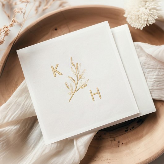 Monogramme de mariage minimal moderne avec feuille