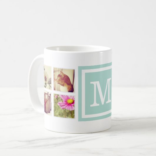 Monogramme de menthe Instagram Photo Collage Mug (Devant gauche)