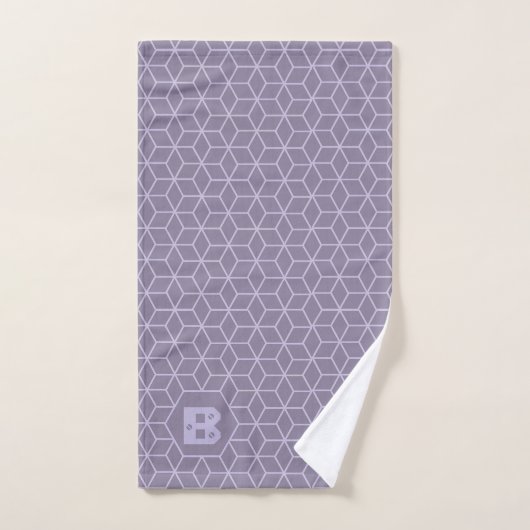 Monogramme de motif de cubes géométriques violets (Serviette à main)