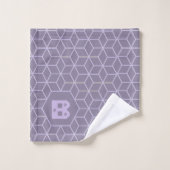 Monogramme de motif de cubes géométriques violets (Gant de toilette)