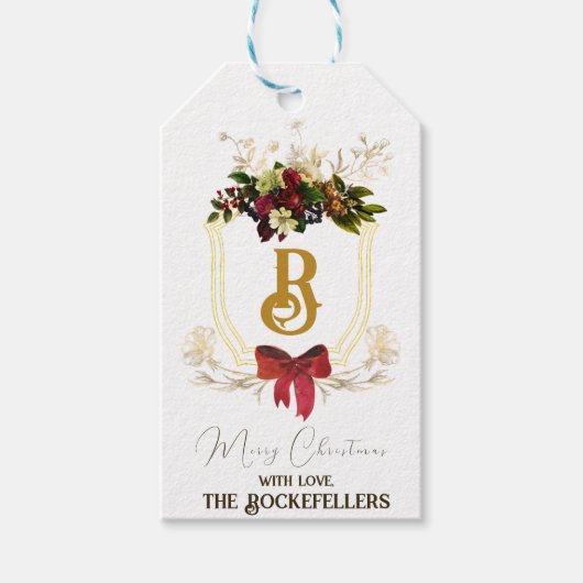 Monogramme de Noël Belles étiquettes cadeaux flora (Devant)