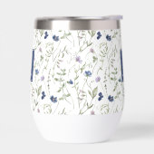 Monogramme de nom à fleur sauvage bleue aquarelle (Gauche)