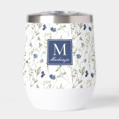 Monogramme de nom à fleur sauvage bleue aquarelle (Avant)