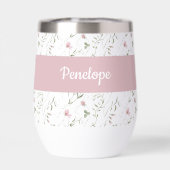 Monogramme de nom à fleur sauvage rose aquarelle (Arrière)