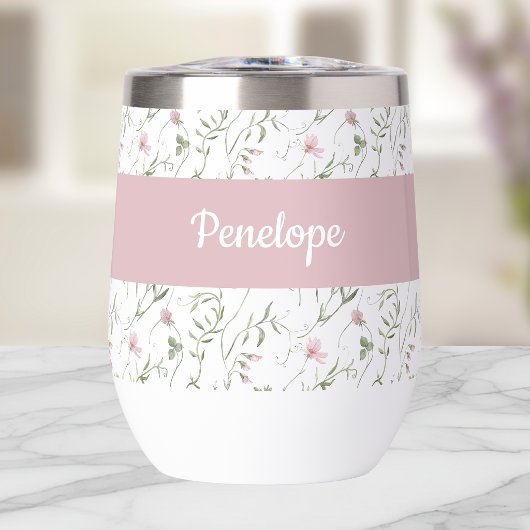 Monogramme de nom à fleur sauvage rose aquarelle