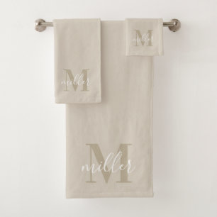 Monogramme de nom de famille personnalisé beige mo