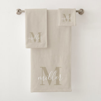 Monogramme de nom de famille personnalisé beige mo