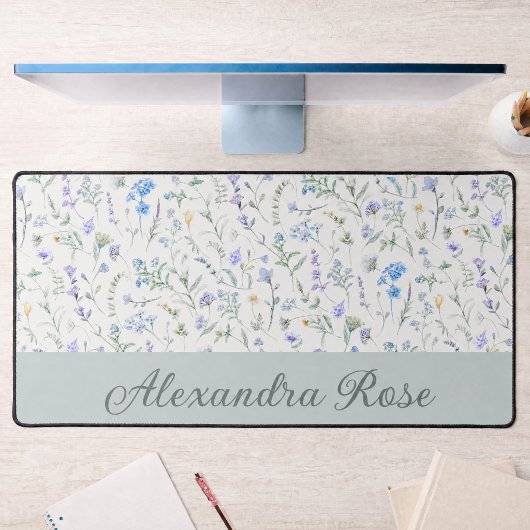 Monogramme de nom de fleur sauvage aquarelle bleu