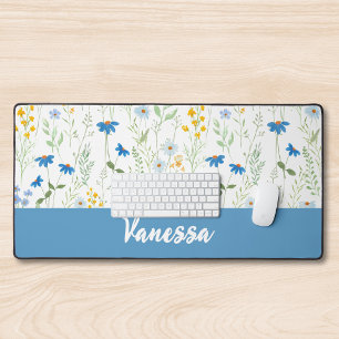 Monogramme de nom de fleur sauvage aquarelle bleue