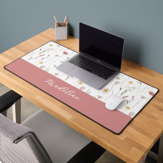 Monogramme de nom de fleur sauvage aquarelle rose (Bureau 2)