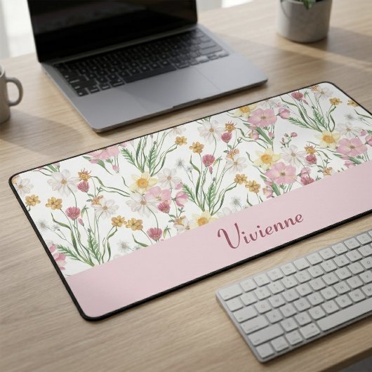 Monogramme de nom de fleur sauvage aquarelle rose 