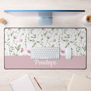 Monogramme de nom de fleur sauvage aquarelle rose